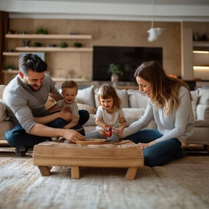 family playing in the living room